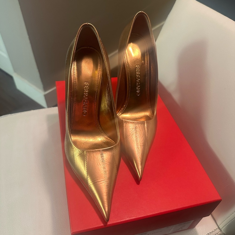 Salvatore Ferragamo Gold Metallic Heels